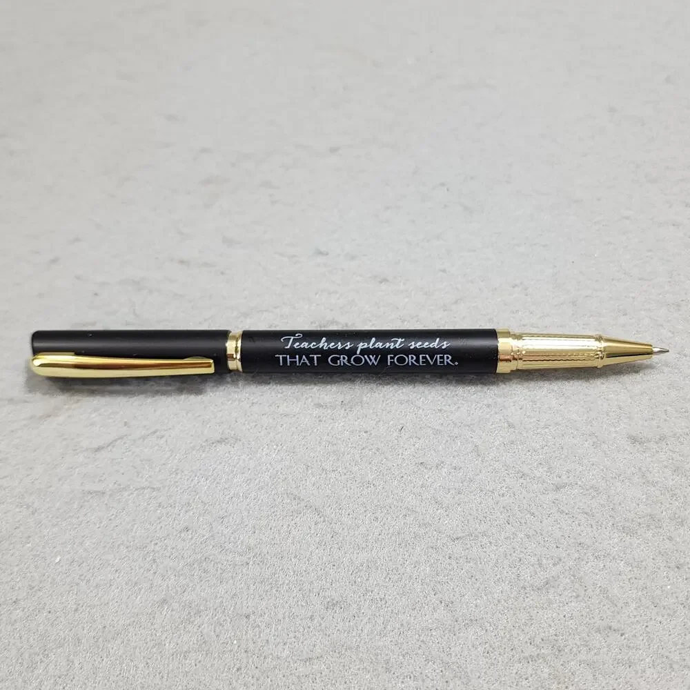 TEACHERS PLANT SEEDS THAT GROW FOREVER Fine Point Ball Point Pen Black Gold NIB